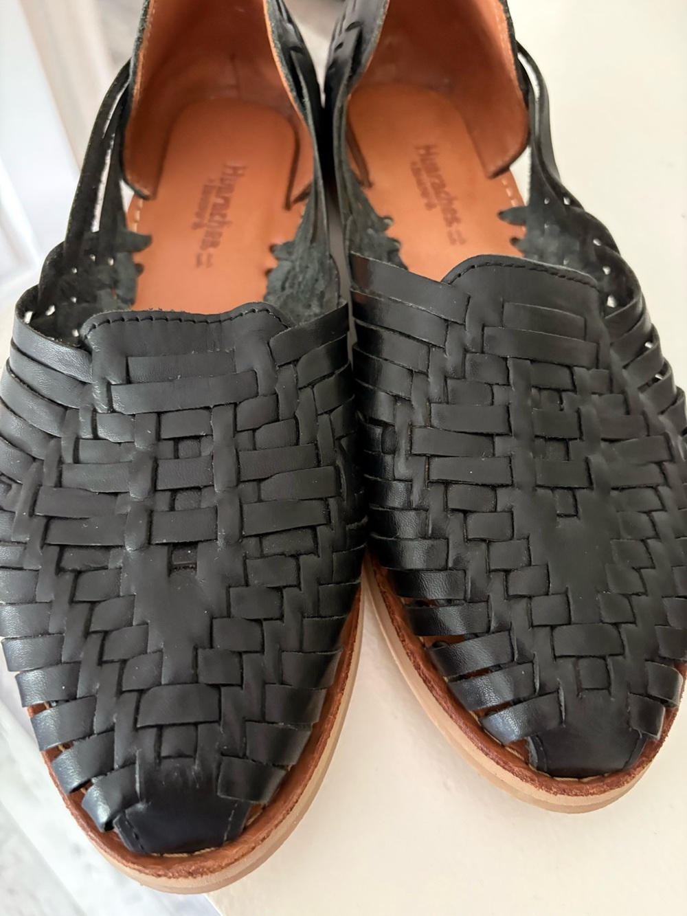 BearPaw Huaraches Black Woven Leather Slip-On Loafers